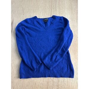 C By Bloomingdale's Sweater Womens Small Blue 100% Cashmere V Neck Knit Pullover